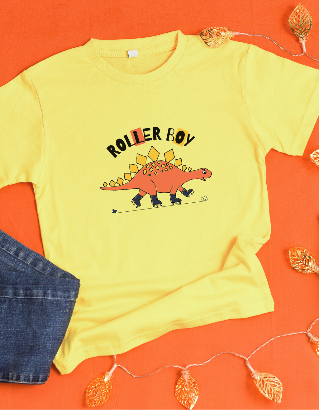 Dino Roller Boy cotton T-shirt – flat lay kids tee