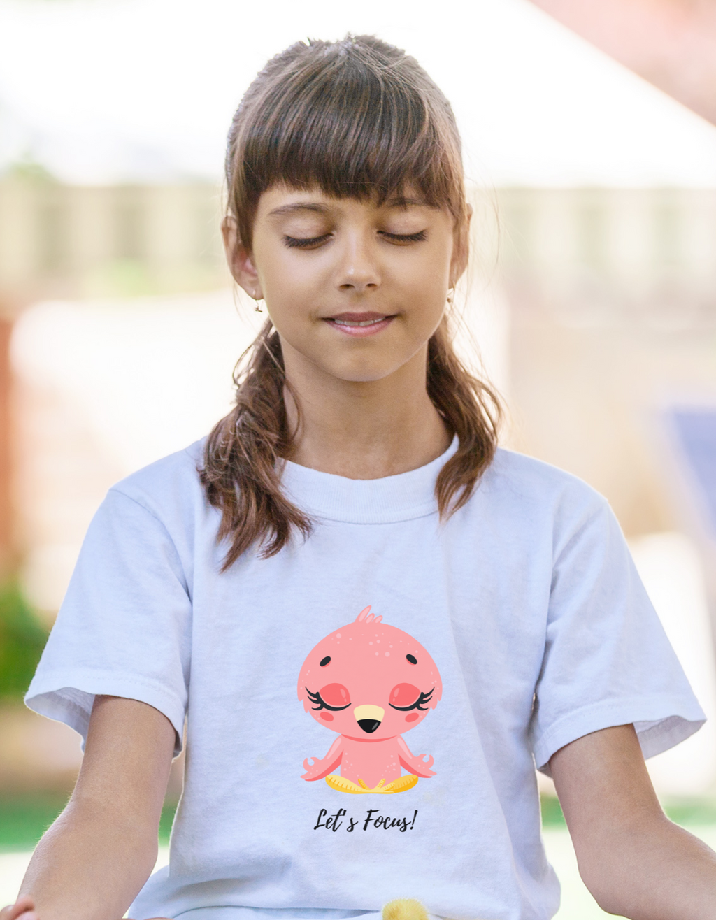 Child wearing Let’s Focus Cute Yoga cotton T-shirt