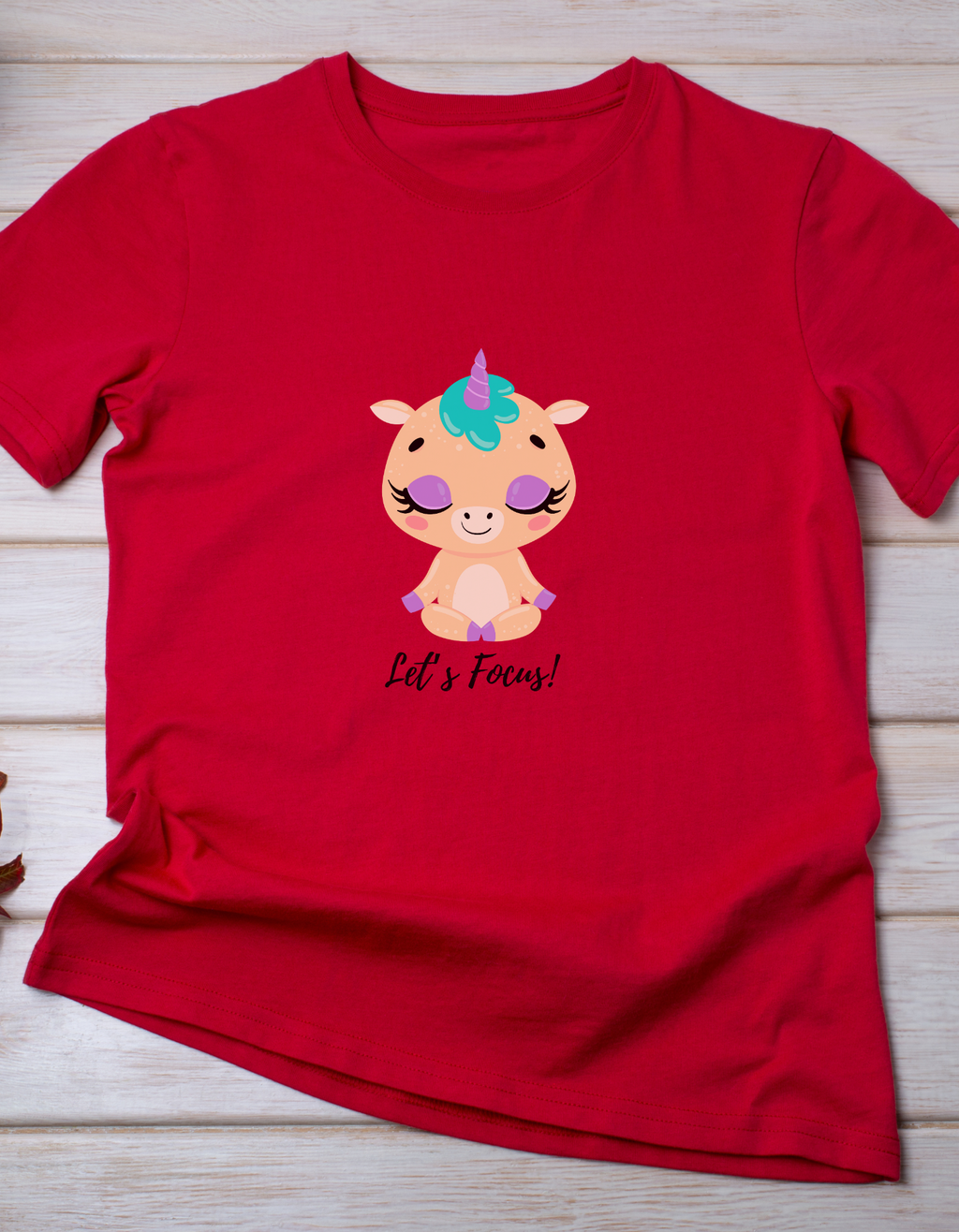 Let’s Focus Cute Yoga cotton T-shirt – flat lay kids tee