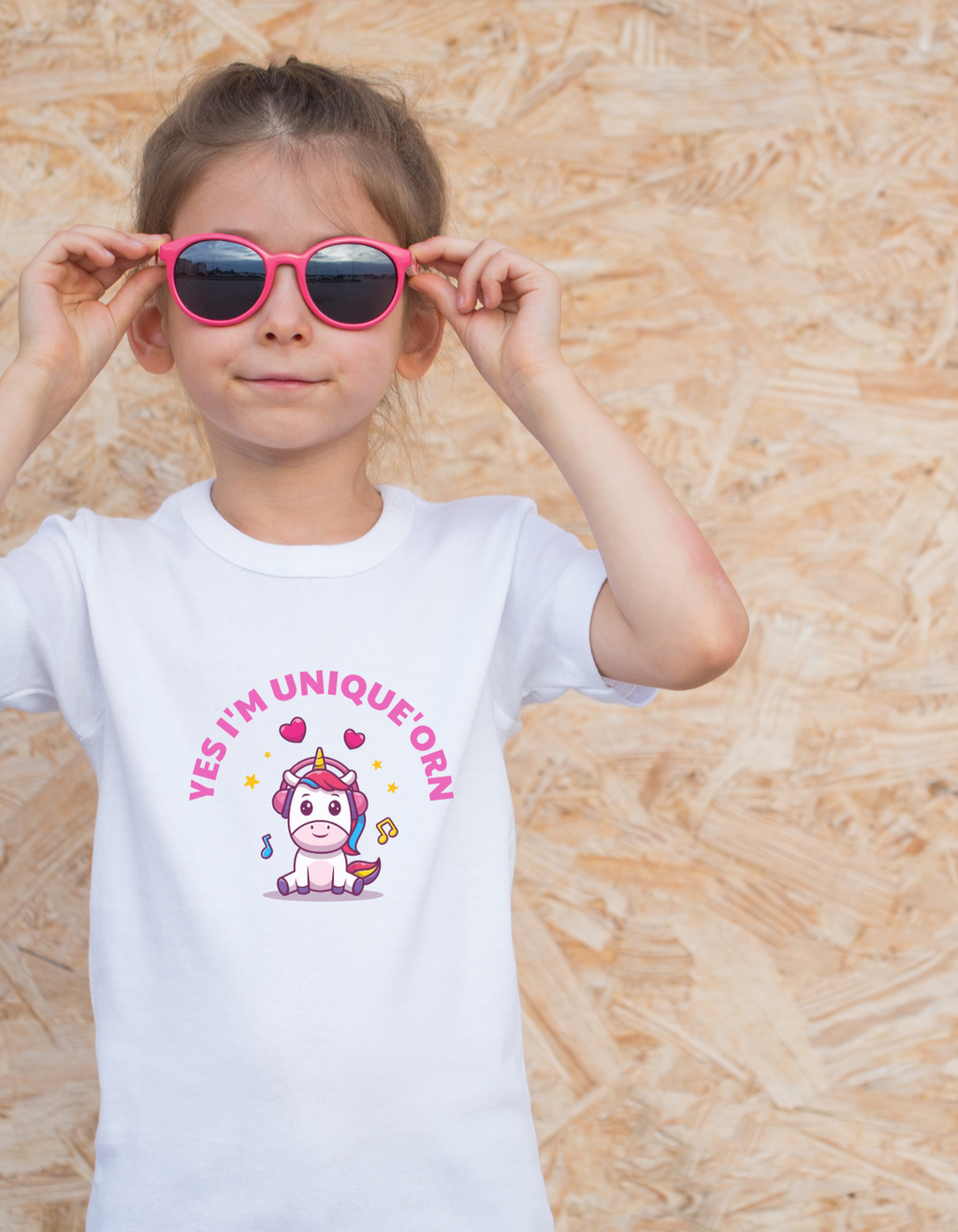 Child wearing Unique’orn cotton T-shirt – unicorn themed