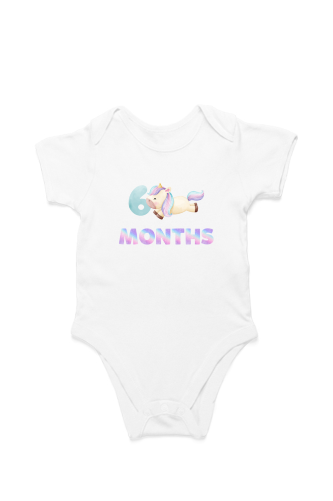6th Month Unicorn baby onesie – flat lay cotton romper by Mumma’s Cub