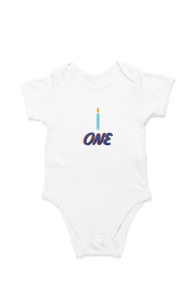 One First Birthday baby onesie – flat lay cotton romper