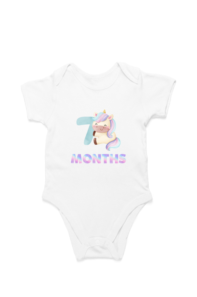 7th Month Unicorn baby onesie – flat lay cotton romper by Mumma’s Cub