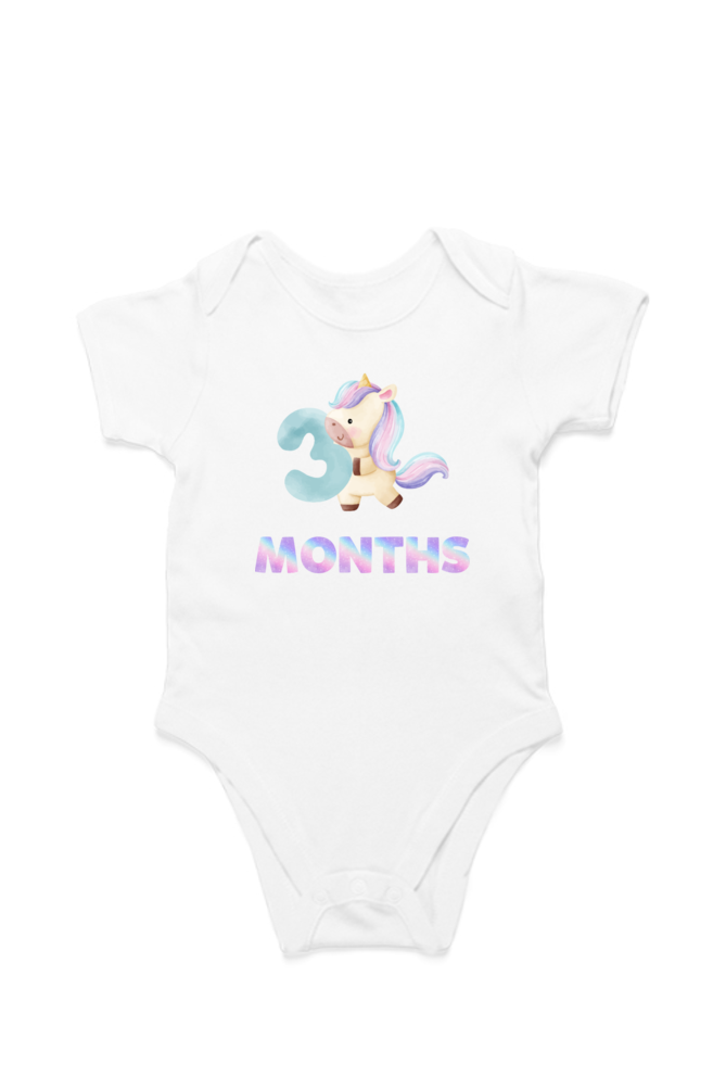 3rd Month Unicorn baby onesie – flat lay cotton romper by Mumma’s Cub