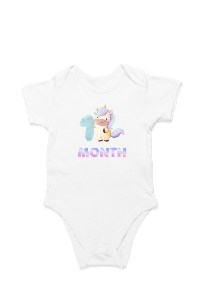 1st Month Unicorn baby onesie – flat lay cotton romper by Mumma’s Cub
