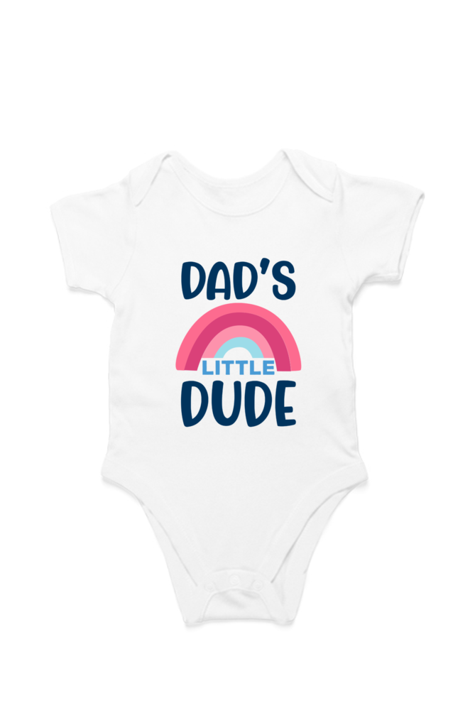 Cotton baby onesie with Daddy’s Little Dude print – front view