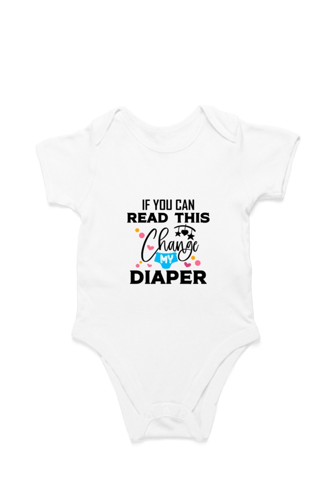 	Change My Diaper baby onesie – flat lay cotton romper front view by Mumma’s Cub