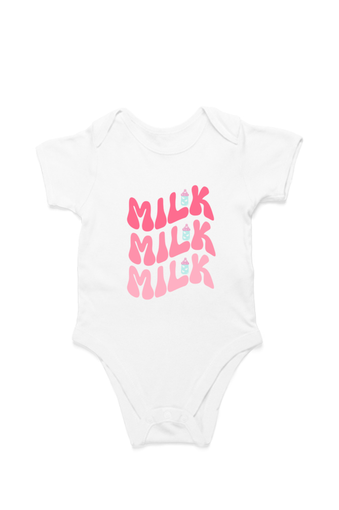 Milk Milk Milk baby onesie – cotton romper flat lay front view