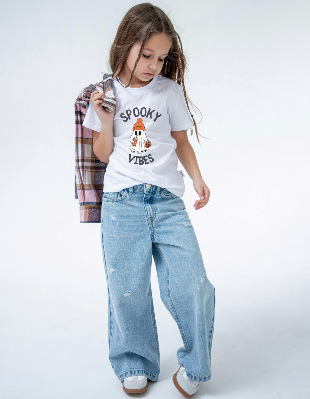 Kids Halloween cotton T-shirt with pumpkin and ghost print – Mummascub