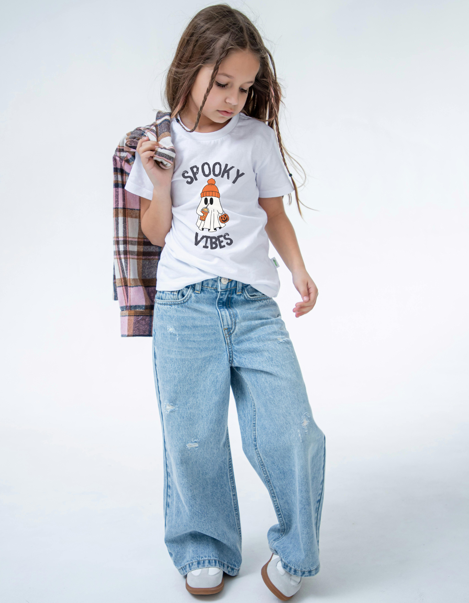 Kids Halloween cotton T-shirt with pumpkin and ghost print – Mummascub