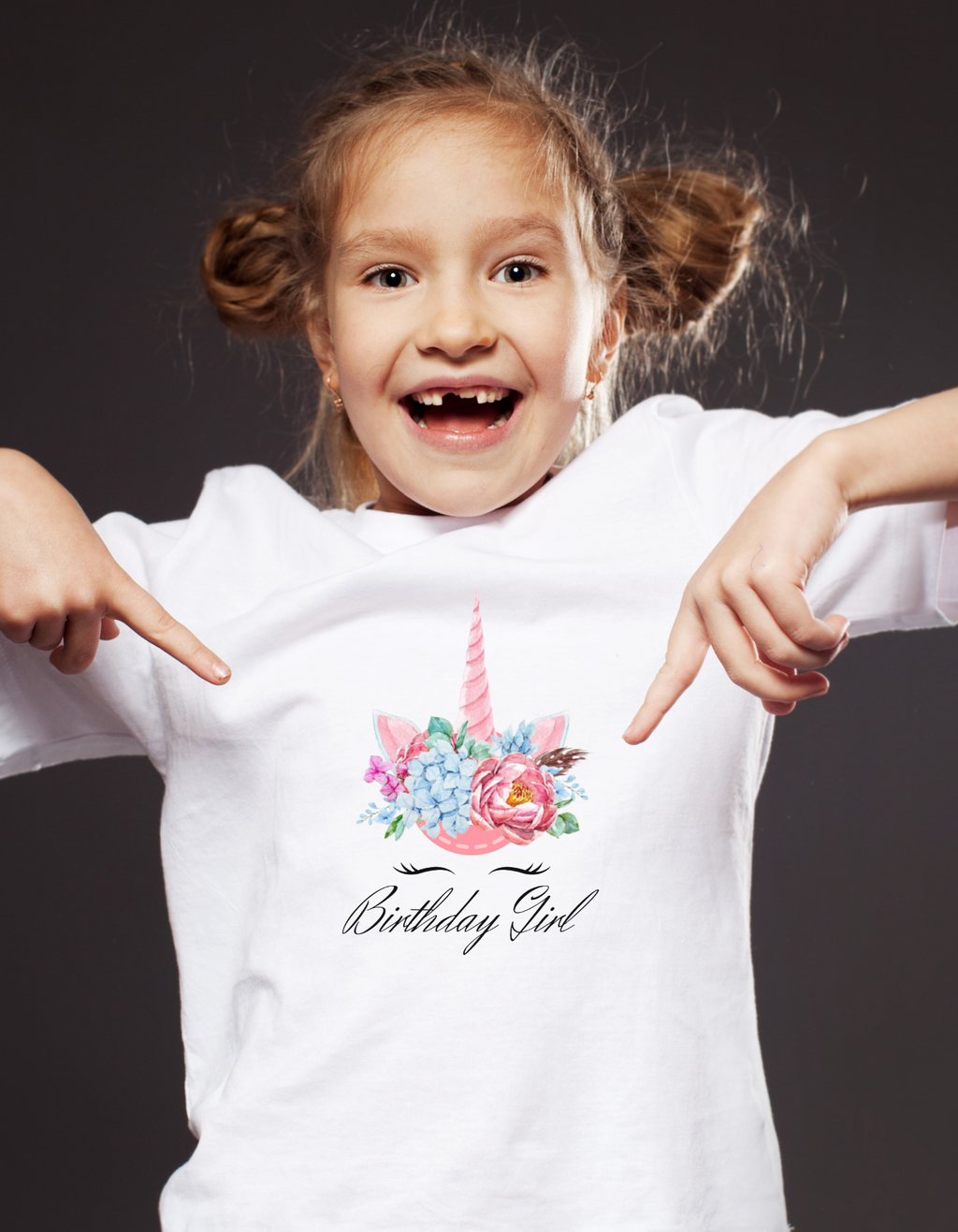Girl wearing Birthday Girl cotton T-shirt
