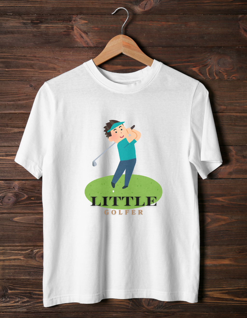 Little Golfer cotton T-shirt – flat lay kids golf-themed tee