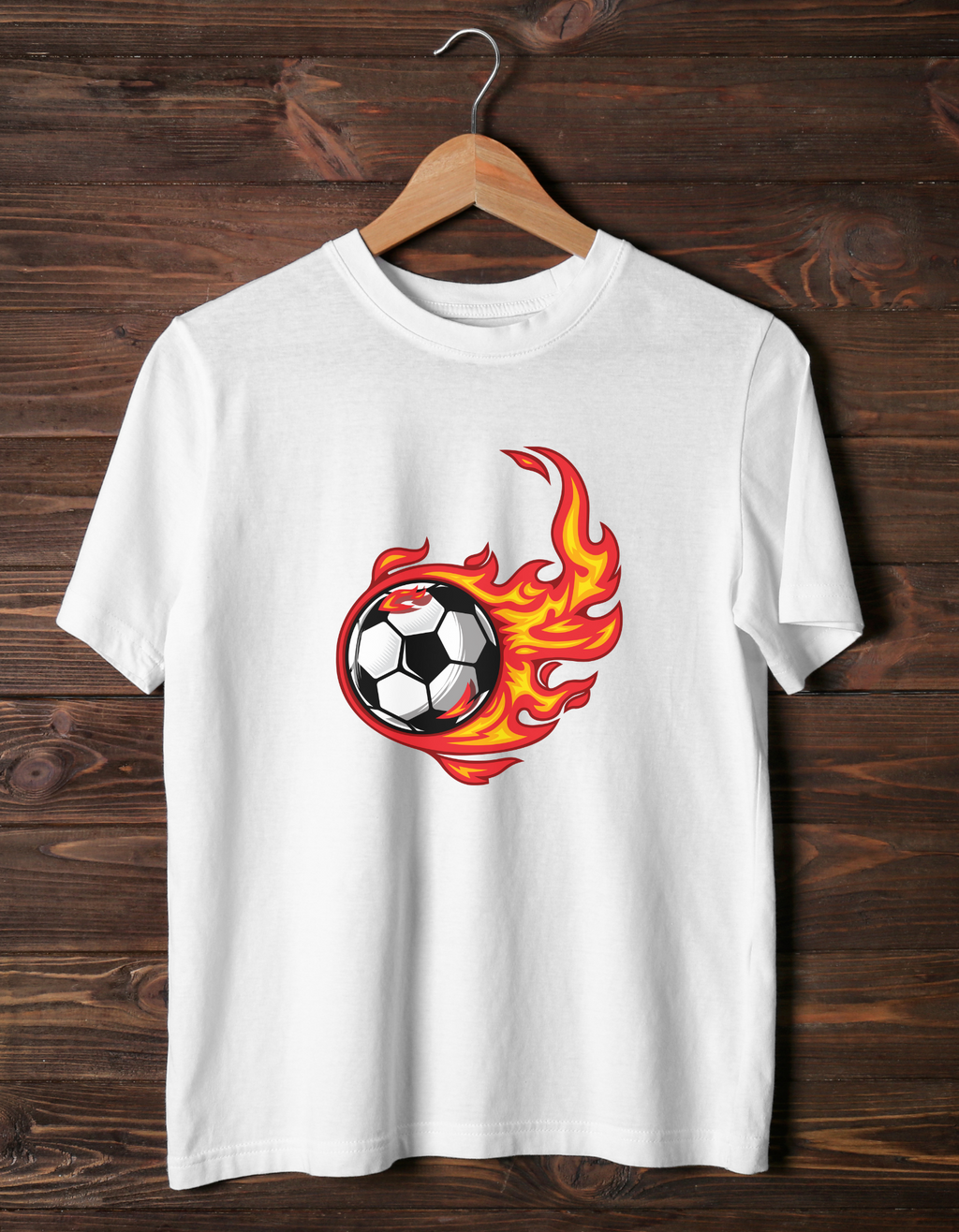Fire Football cotton T-shirt – flat lay kids football tee