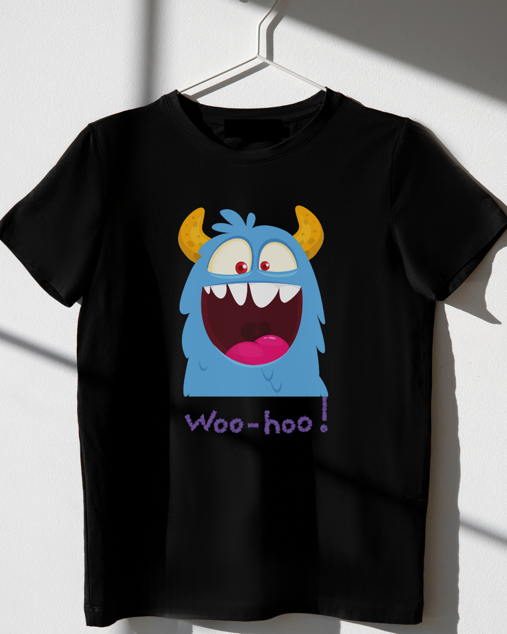 Blue Goofy Monster “WOO-HOO!” Print Kids T-Shirt | Mumma's Cub