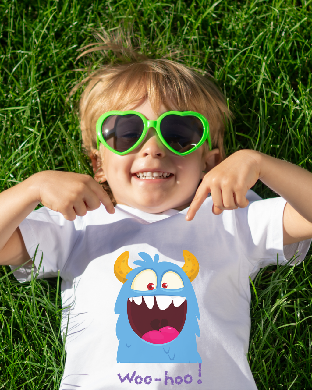 Blue Goofy Monster “WOO-HOO!” Print Kids T-Shirt | Mumma's Cub