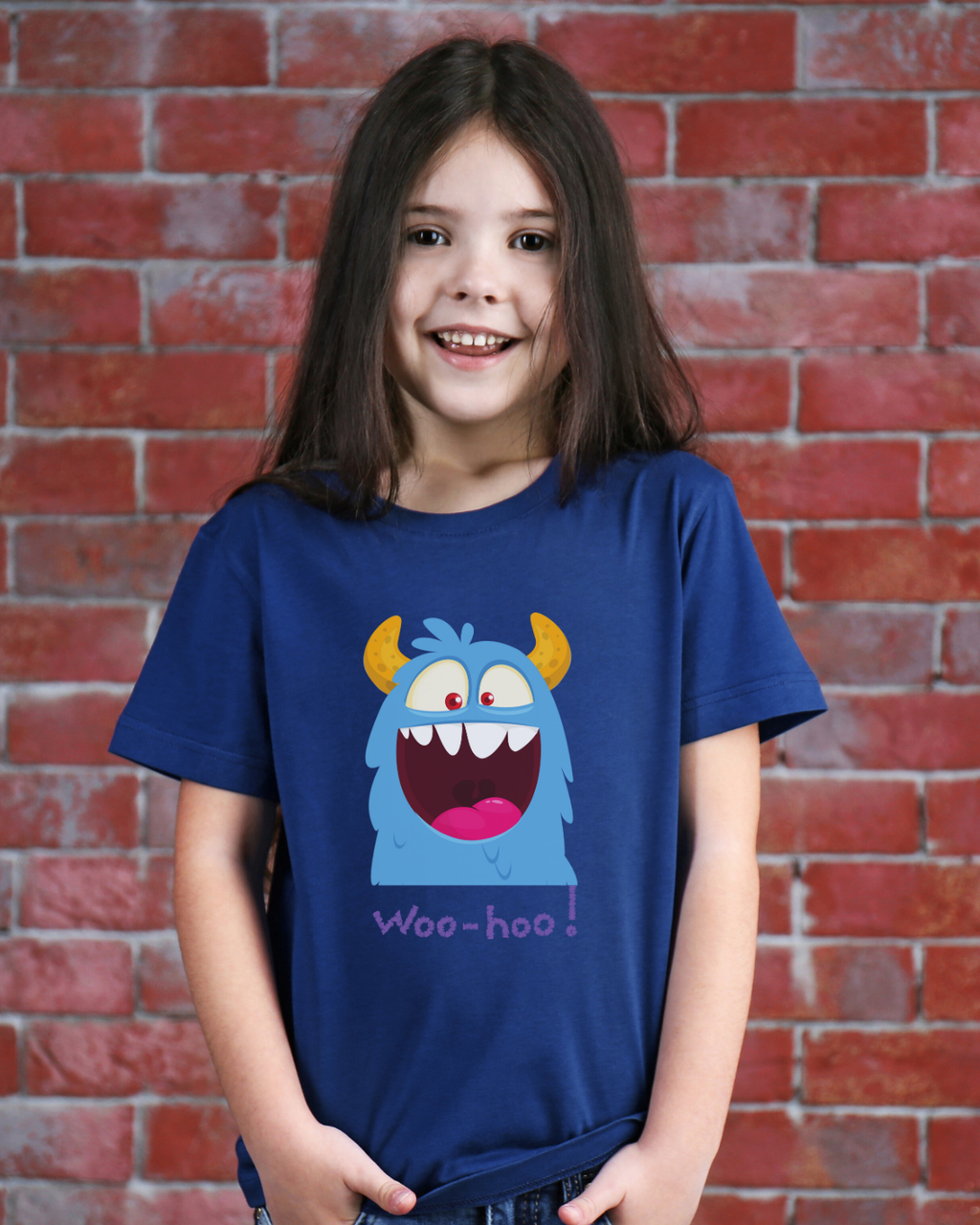 Blue Goofy Monster “WOO-HOO!” Print Kids T-Shirt | Mumma's Cub