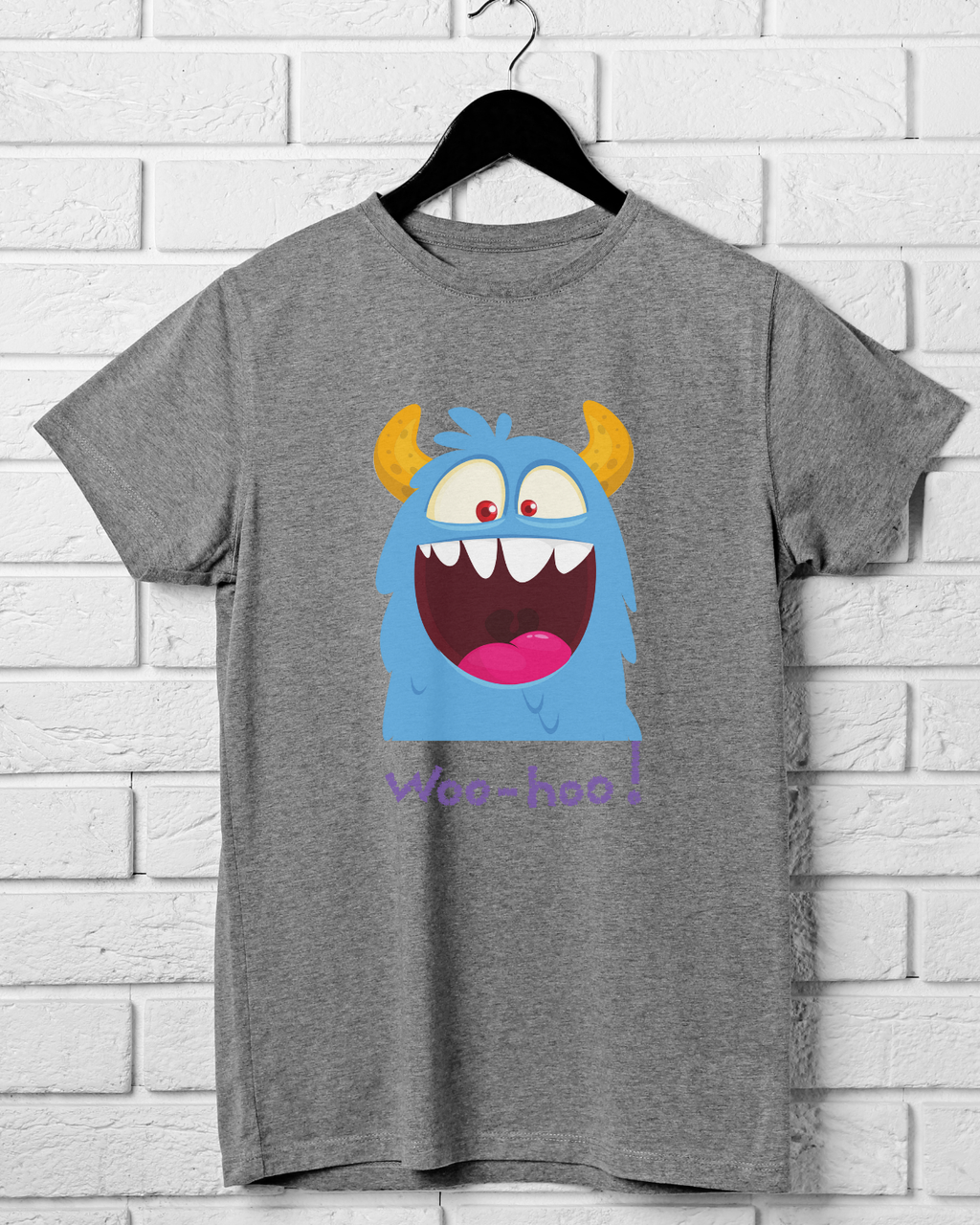 Blue Goofy Monster “WOO-HOO!” Print Kids T-Shirt | Mumma's Cub