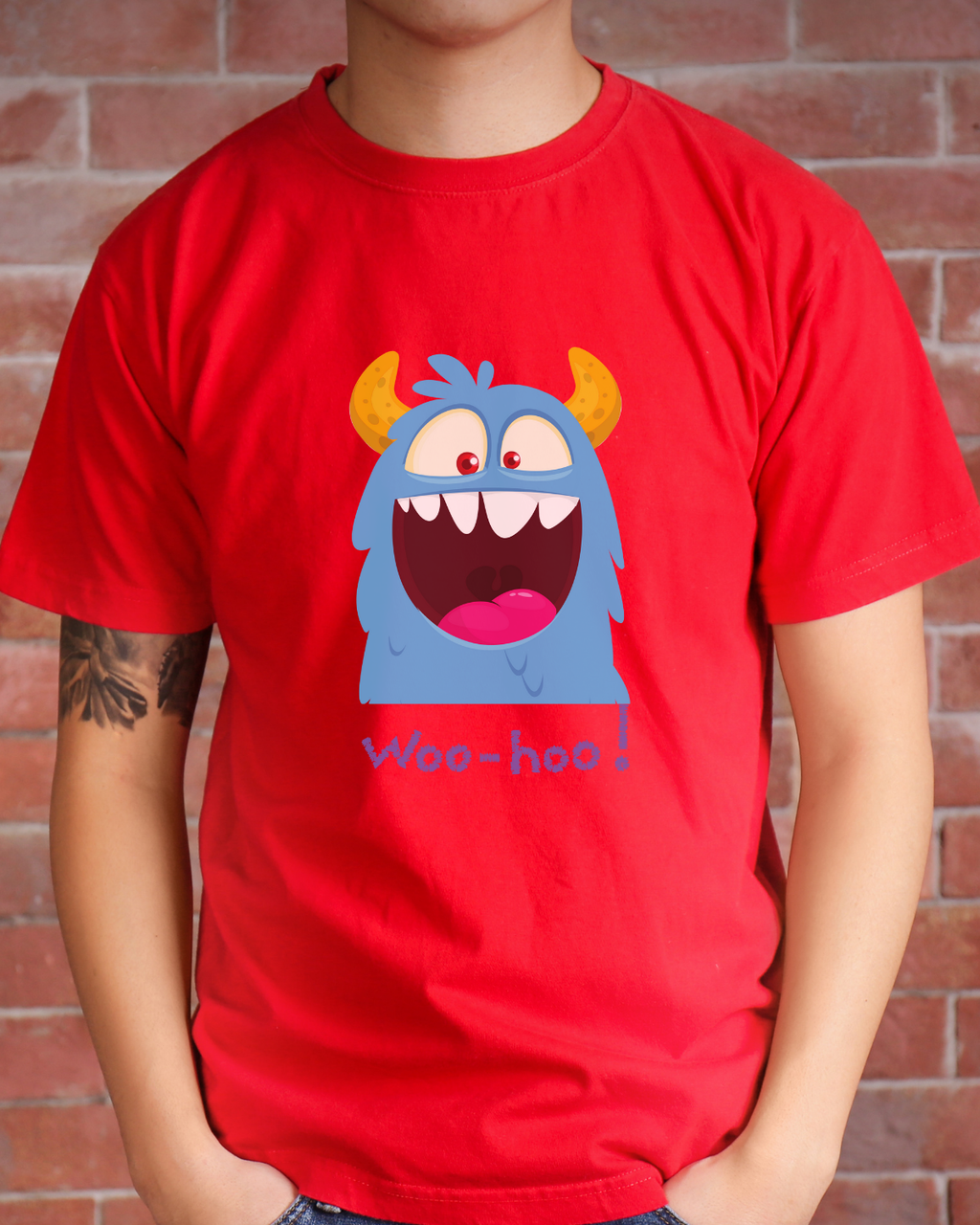 Blue Goofy Monster “WOO-HOO!” Print Kids T-Shirt | Mumma's Cub