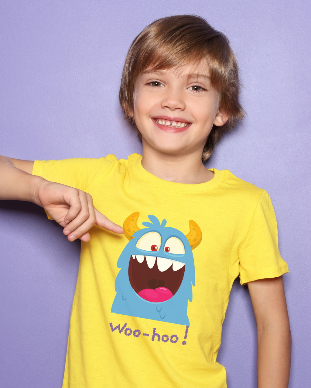 Blue Goofy Monster “WOO-HOO!” Print Kids T-Shirt | Mumma's Cub