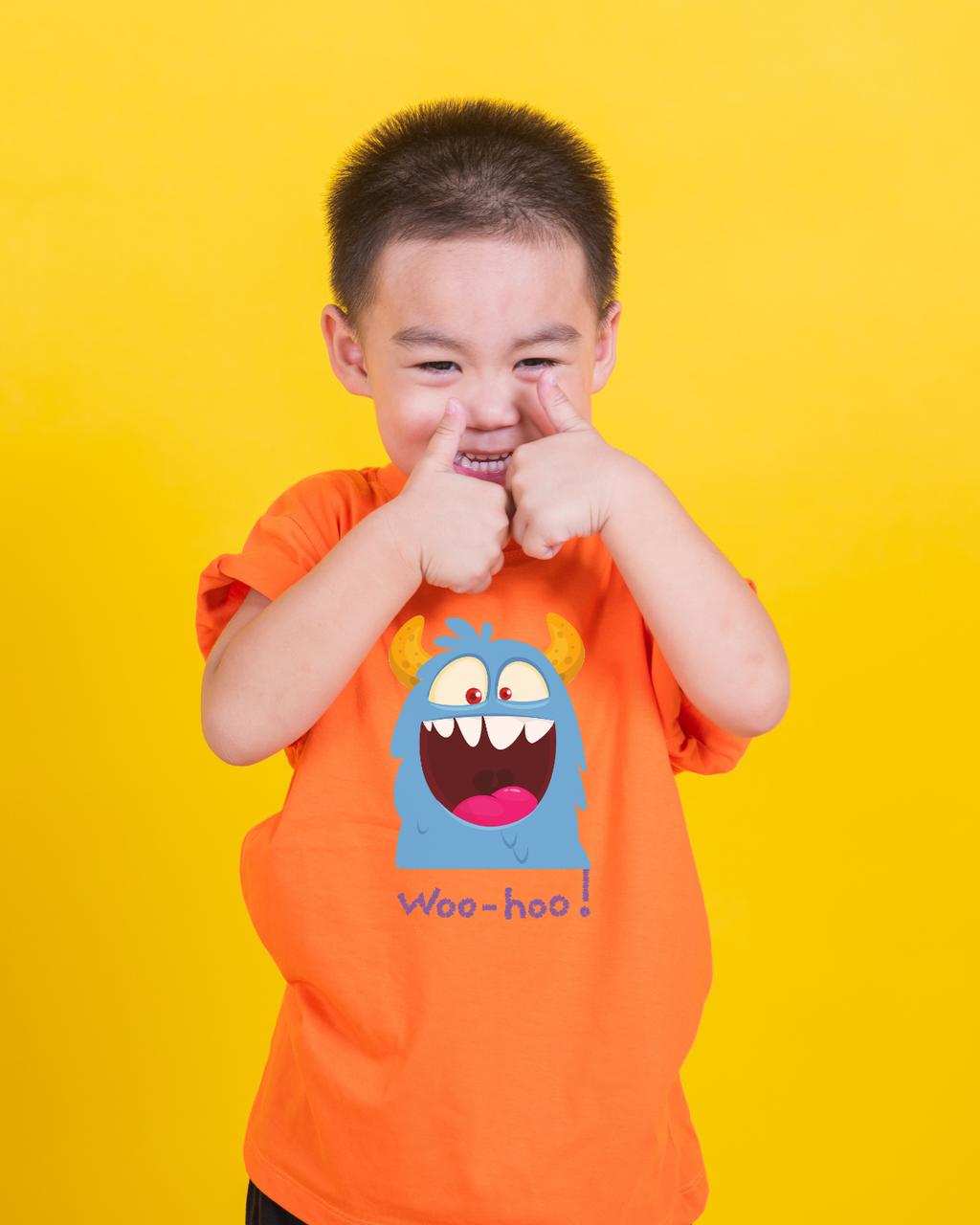 Blue Goofy Monster “WOO-HOO!” Print Kids T-Shirt | Mumma's Cub