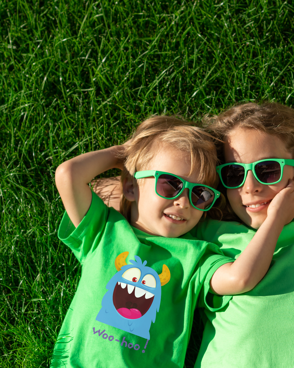 Blue Goofy Monster “WOO-HOO!” Print Kids T-Shirt | Mumma's Cub