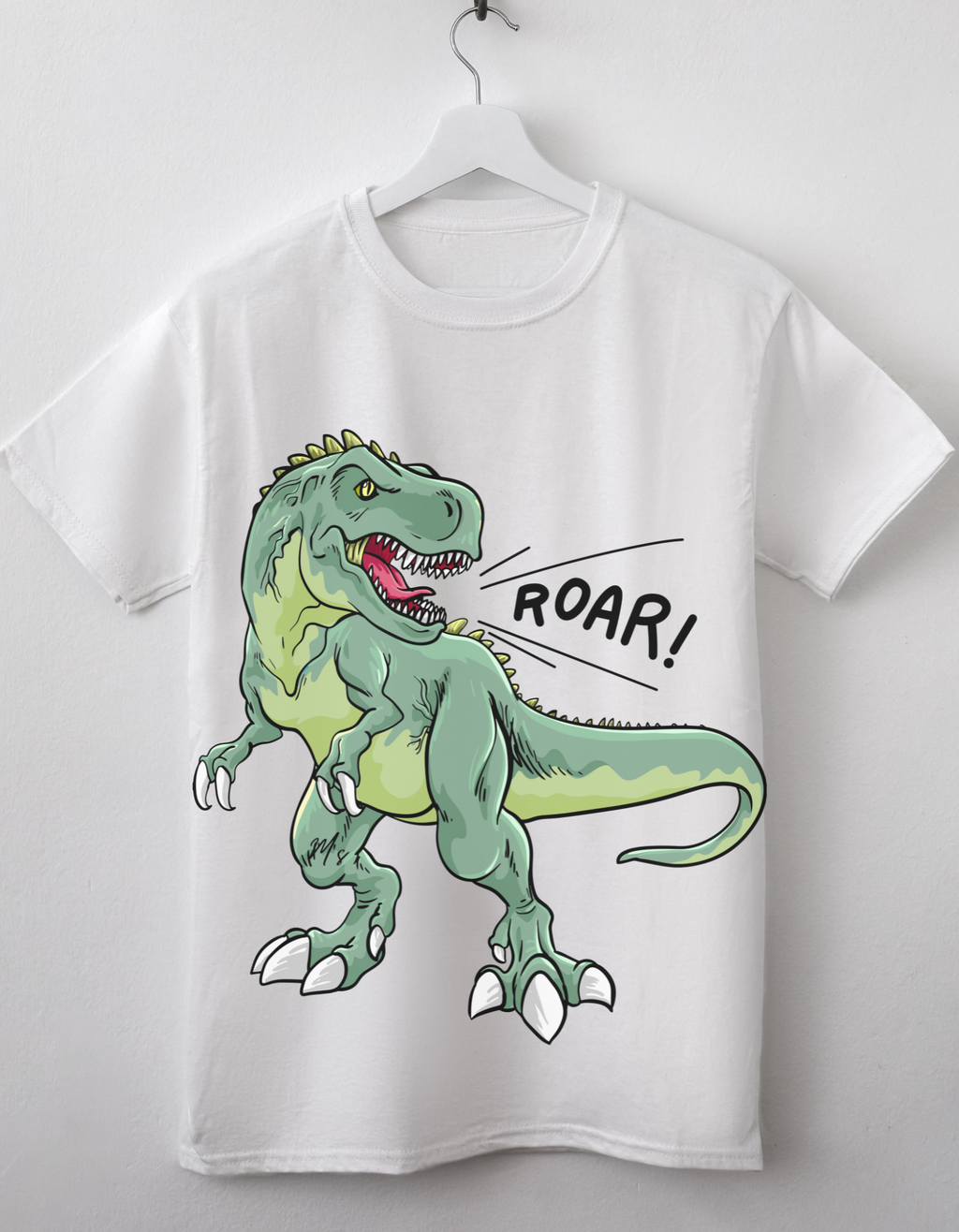 Big Dino quick dry T-shirt – flat lay dinosaur-themed kids activewear
