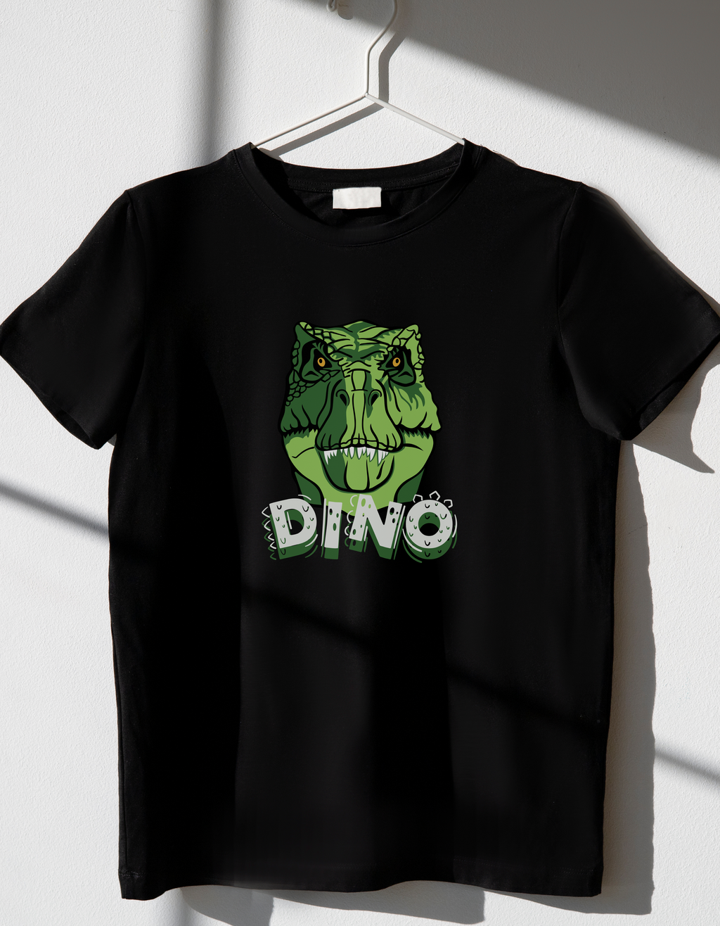 Boys Black Dino T-Shirt – flat lay dinosaur tee