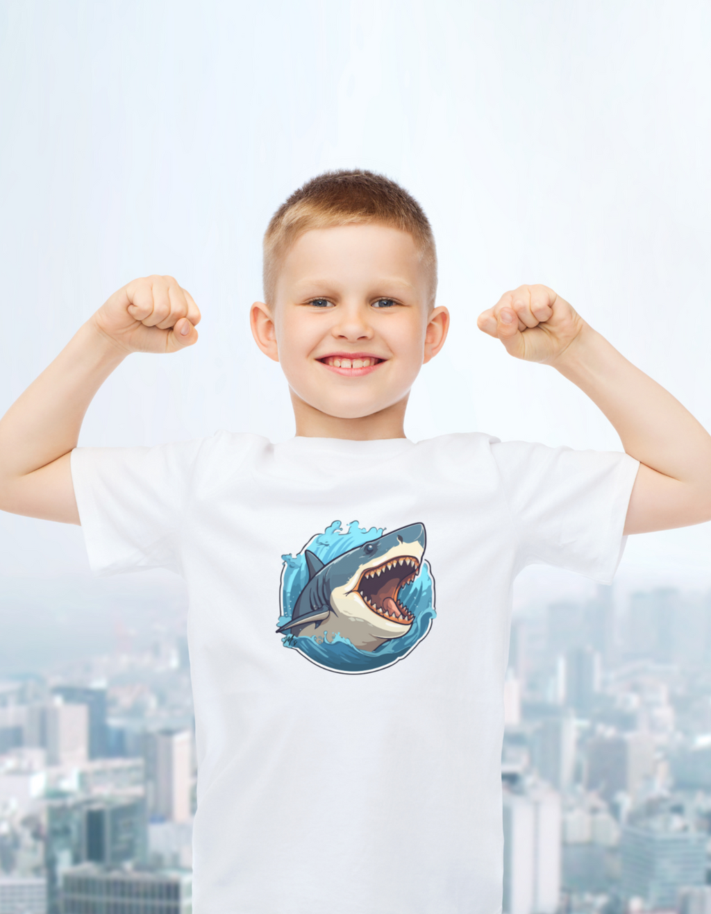 Child wearing Shark cotton T-shirt – fun sea creature design