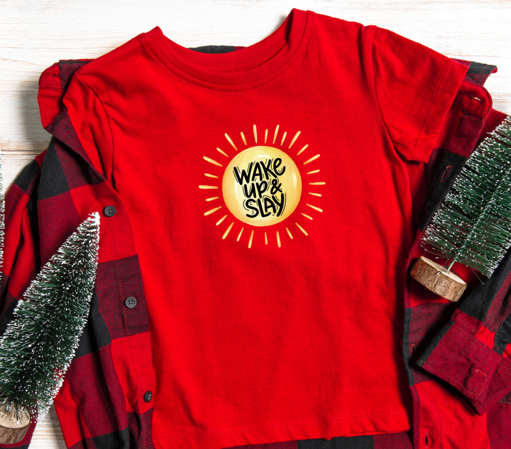 Wakeup & Slay cotton T-shirt – flat lay stylish kids motivational tee