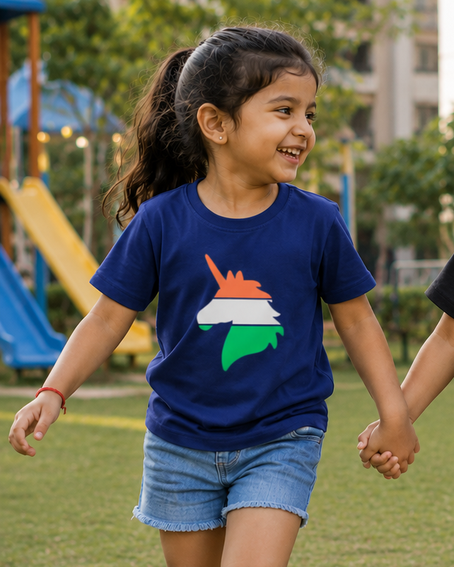 Girls tricolor unicorn cotton t-shirt by Mumma's Cub made from premium 100% cotton for Independence Day celebrations