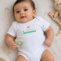 Baby wearing Mumma's Cub "My First Independence" tricolor cotton onesie made from super combed 100% cotton