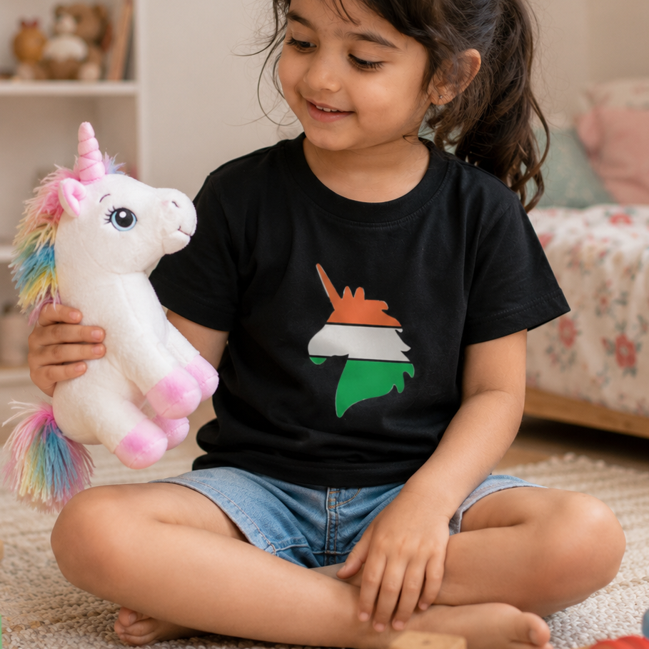Girls tricolor unicorn cotton t-shirt by Mumma's Cub made from premium 100% cotton for Independence Day celebrations