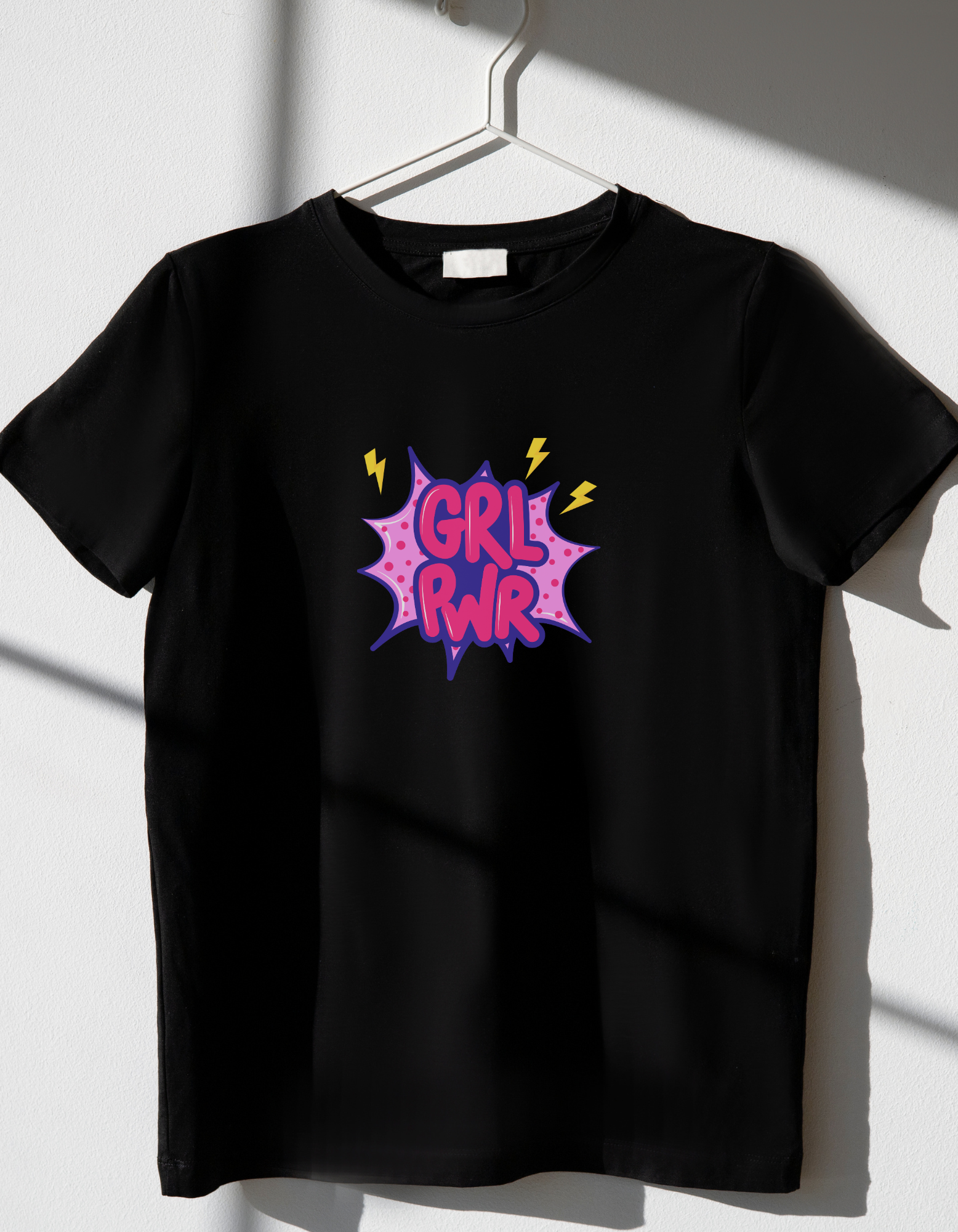 Girl Power cotton T-shirt – flat lay empowering message tee for girls