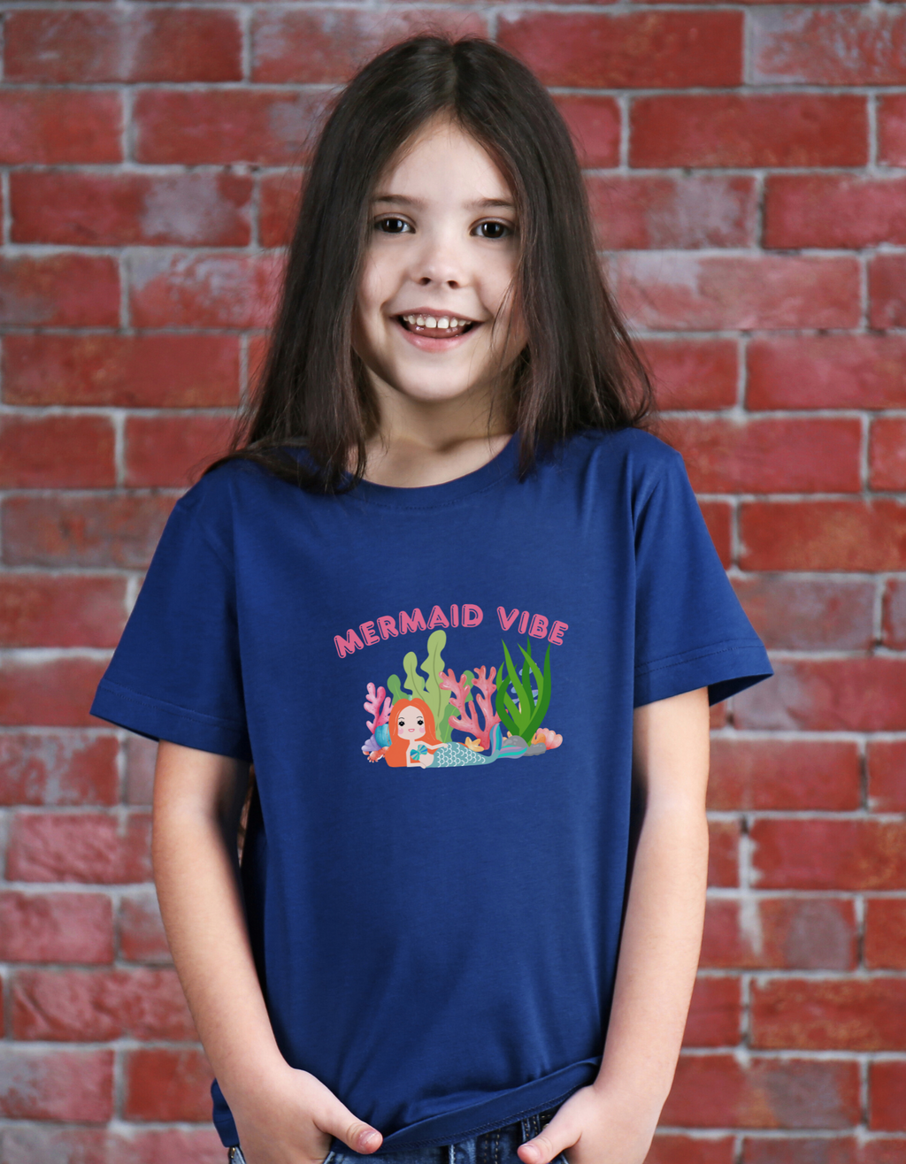 Be Mermaid Vibe cotton T-shirt – flat lay magical ocean-themed tee