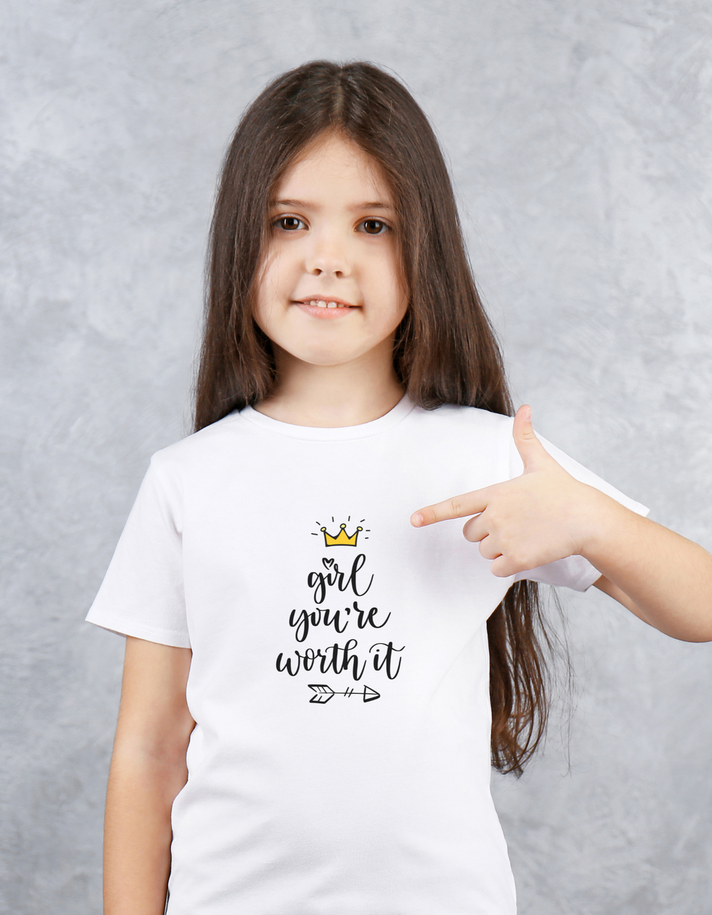 Girl wearing Girl You're Worth T-shirt – confident and inspiring look