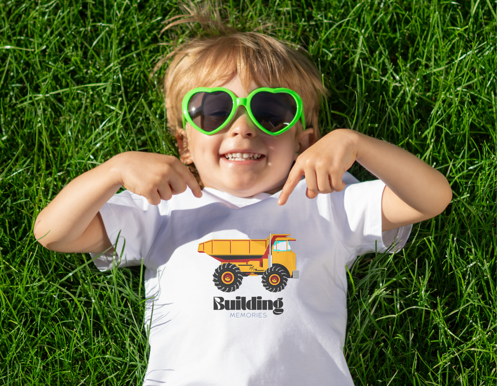 Child wearing Building Memories cotton T-shirt