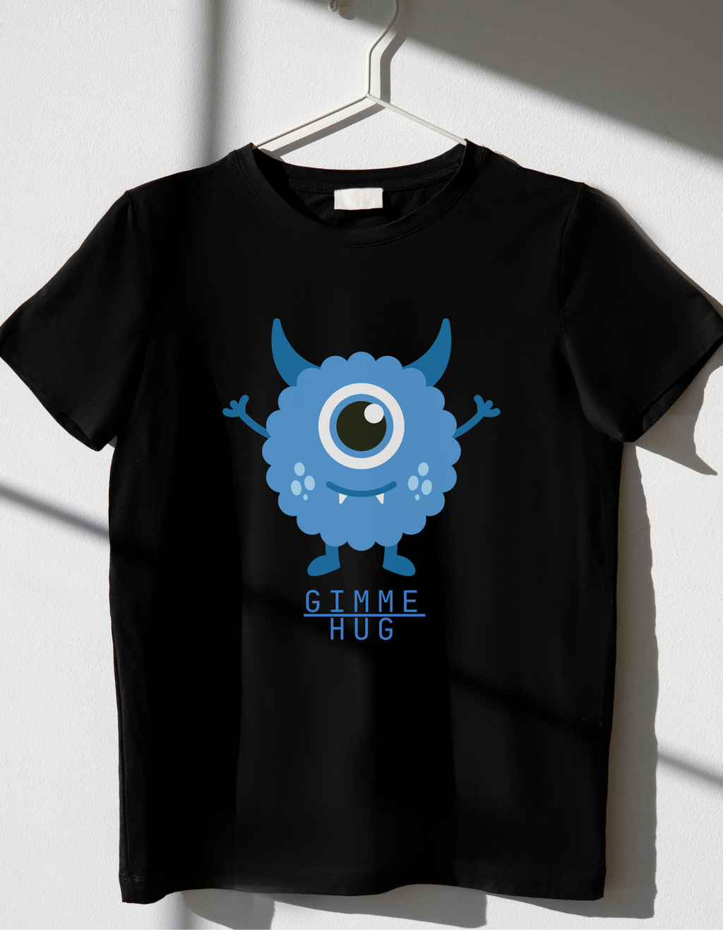 Kids Unisex Cotton T-Shirt – Blue Monster 'Gemme Hug' | MummasCub