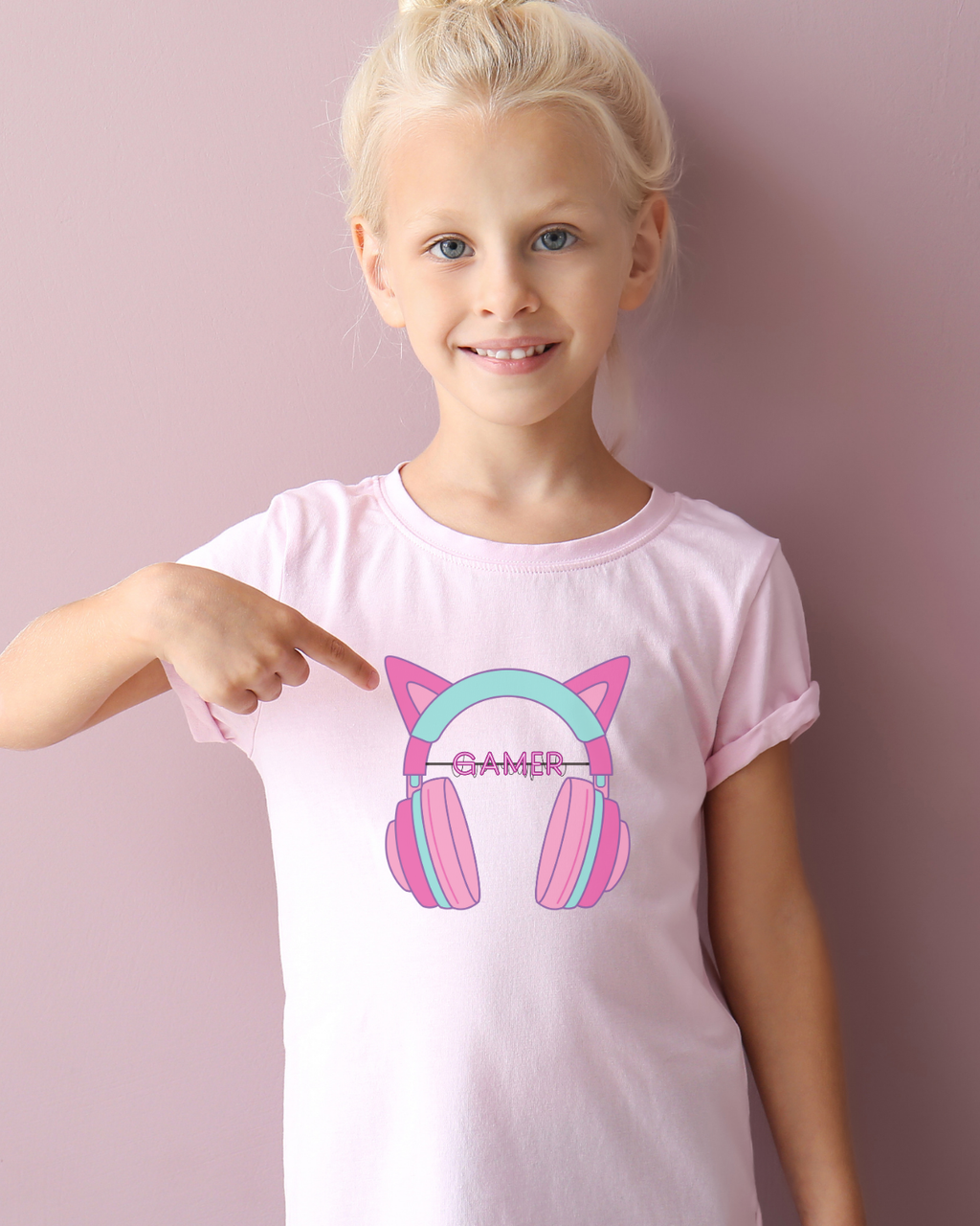 Gamer Kids T-Shirt – Pink Headphones Cotton Tee | Mumma’s Cub