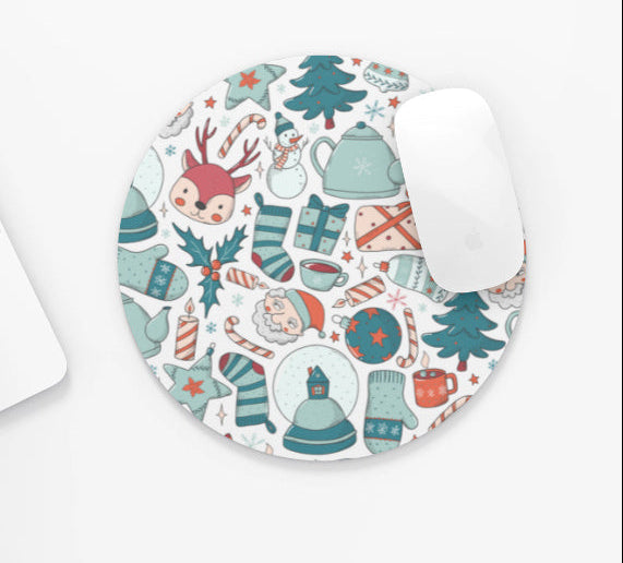 Round Christmas mouse pad with Santa, sock and kettle print – MummasCub