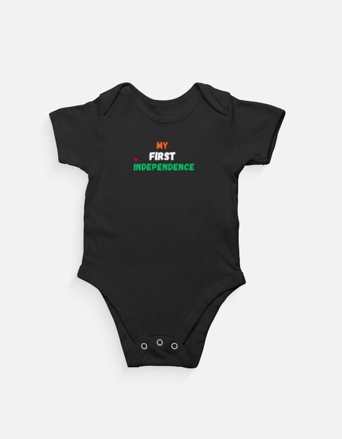 Baby wearing Mumma's Cub "My First Independence" tricolor cotton onesie made from super combed 100% cotton