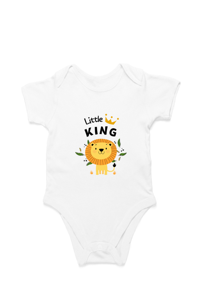 Cotton baby onesie with Little King print – flat lay front view