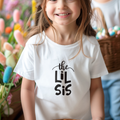 Cute girls cotton t-shirt with “The Lil Sis” print by Mumma’s Cub