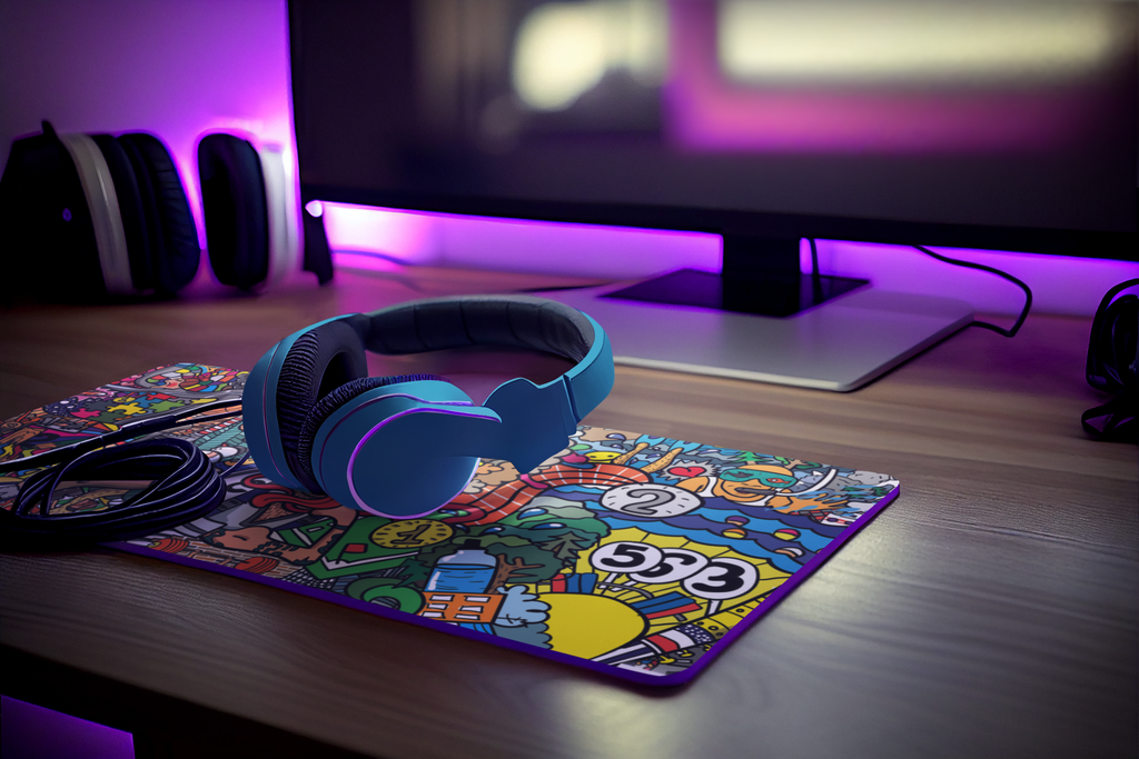 Colorful Doodle Art Gaming Pad – 60×30 cm | Stitched Edges