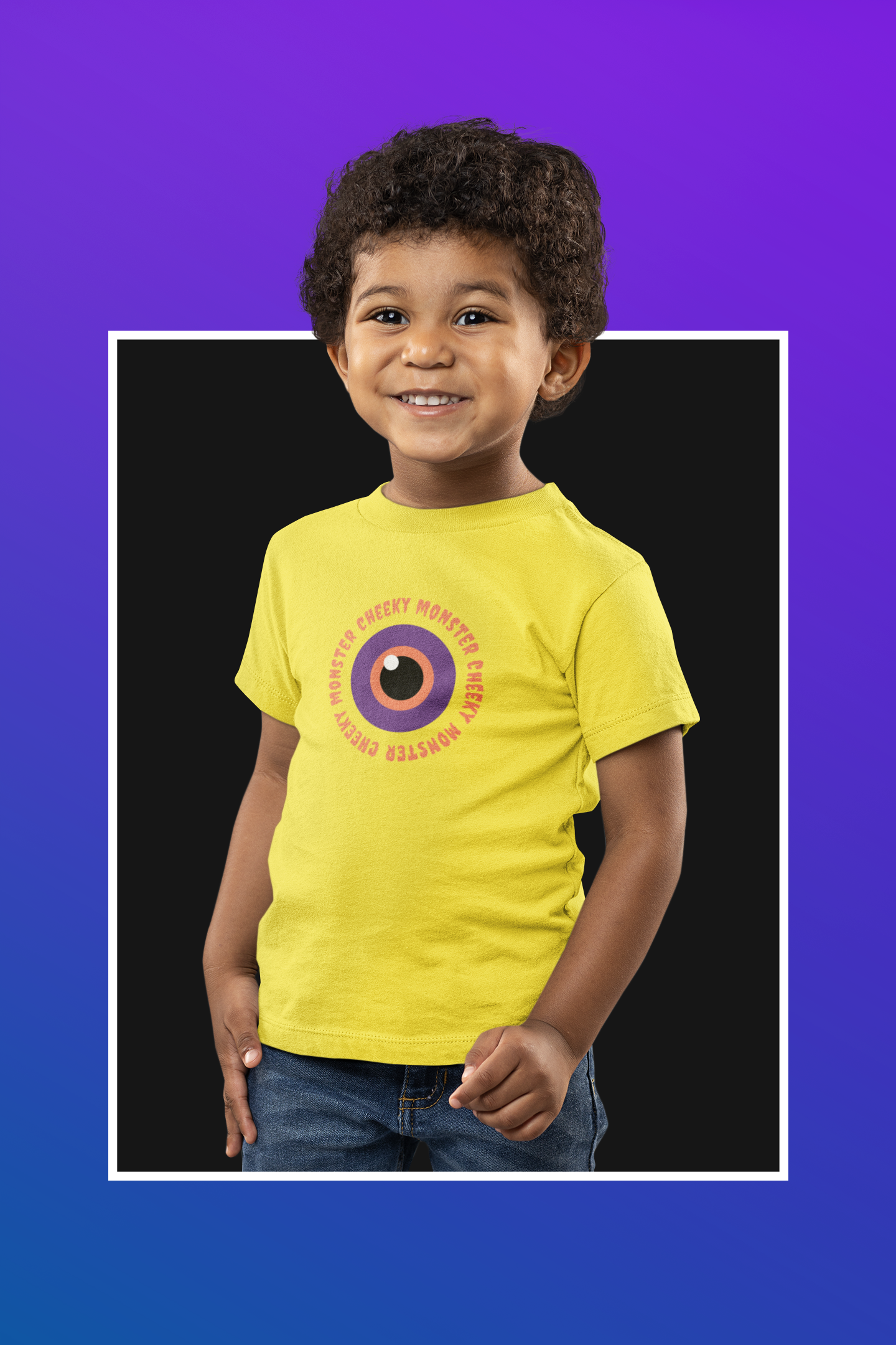 Child wearing Cheeky Monster evil eye cotton T-shirt by Mumma’s Cub
