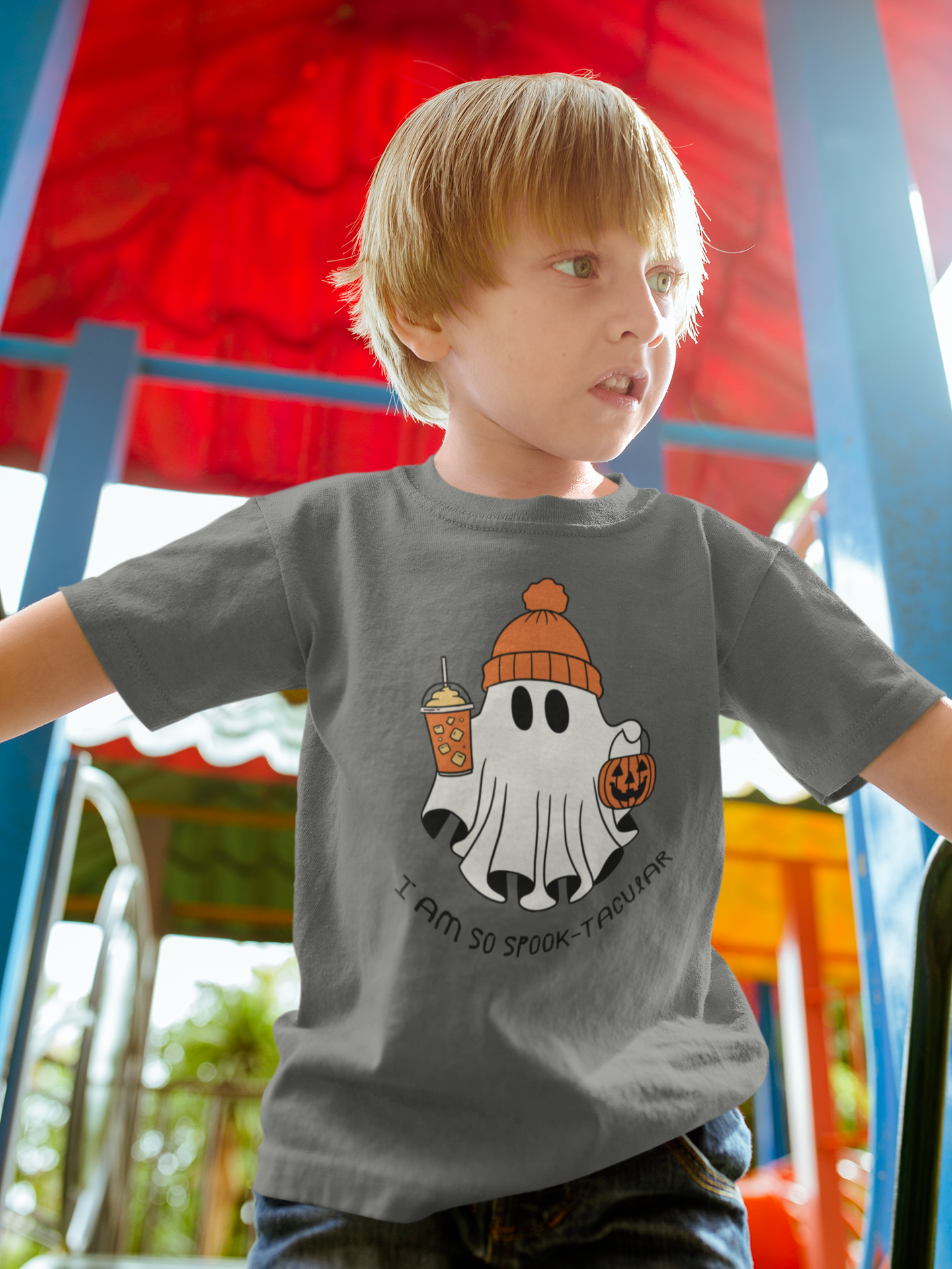 Kids Halloween T-Shirt – Ghost in Winter Cap “I Am So Spook-tacular”