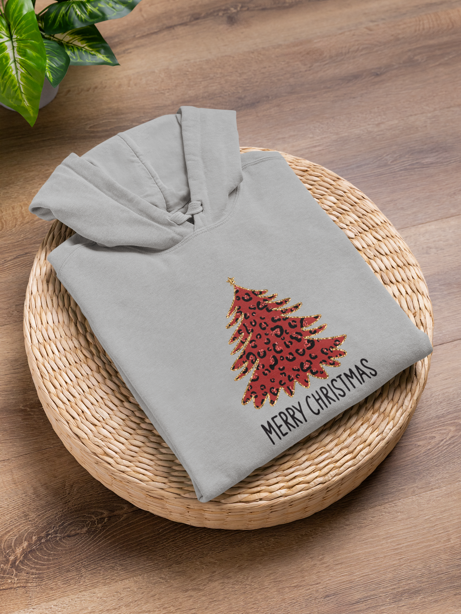 Festive Kids’ Hoodie – Merry Christmas with Red Tree Print