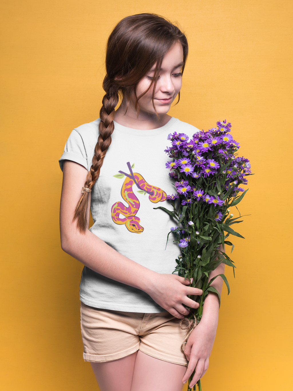 Girls pink python print cotton T-shirt by Mumma’s Cub