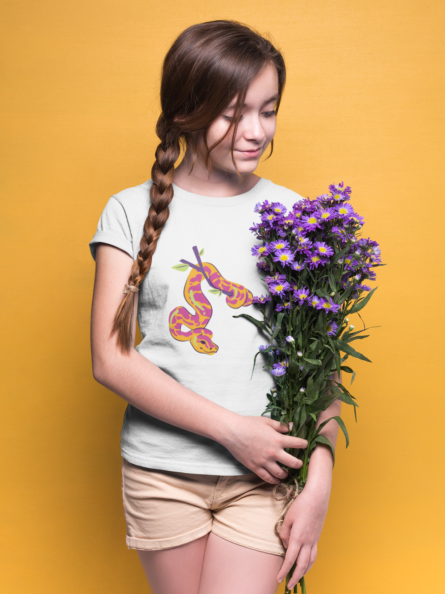 Girls pink python print cotton T-shirt by Mumma’s Cub
