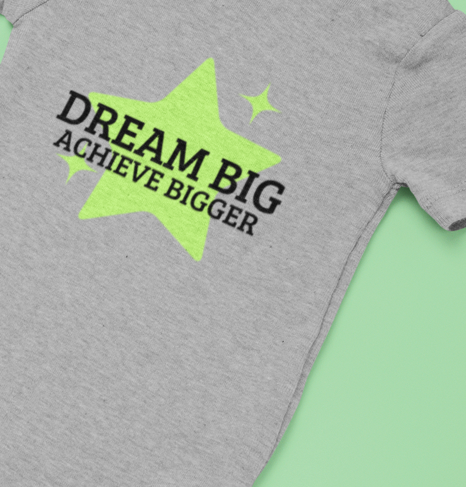 Baby Onesie – Parrot Green Star “Dream Big, Achieve Bigger” Print