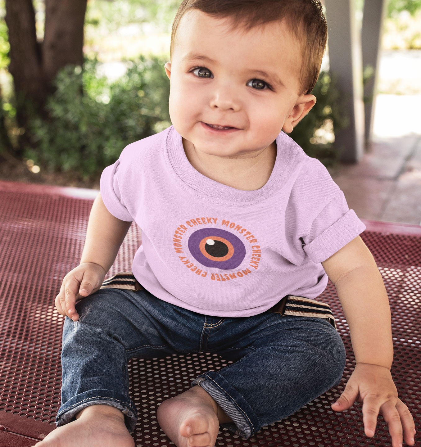 Child wearing Cheeky Monster evil eye cotton T-shirt by Mumma’s Cub